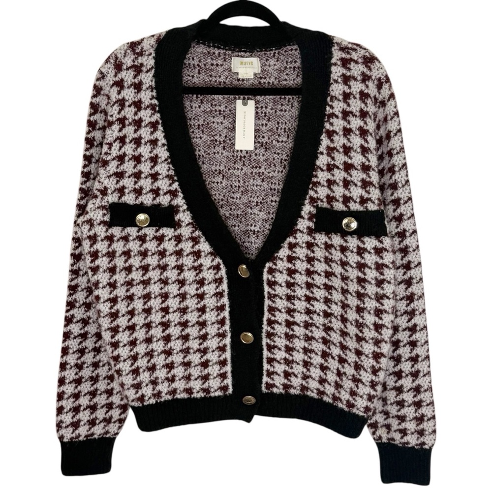 Maeve X Anthropologie Houndstooth Cardigan Sweater Old Money Preppy Size L NWT - Picture 2 of 15